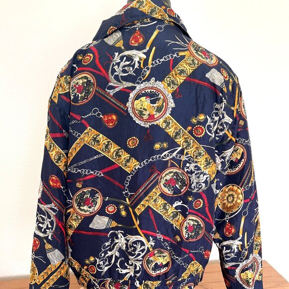 90's Silk Zip Up Golf Jacket - Windbreaker - Lightweight - Navy & Gold -Sz Small - Picture 5 of 11